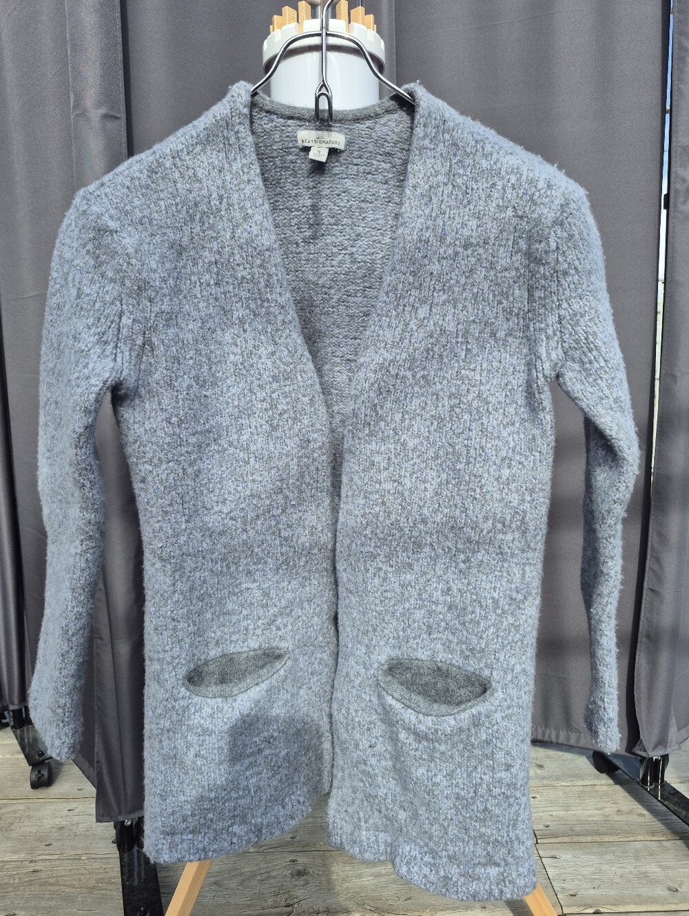 L.L Bean Signature Gray Open-Front Women's Wool Sweater Cardigan -Women's Small